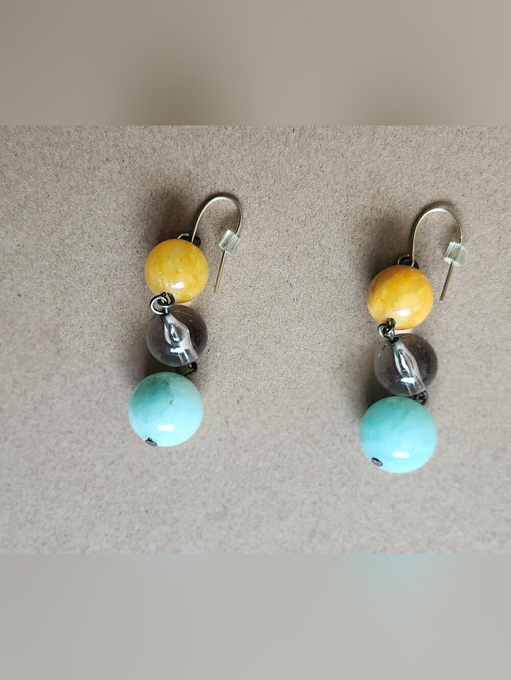 Erica Lyons Yellow, Gray & Turquoise Bead Drop Earrings